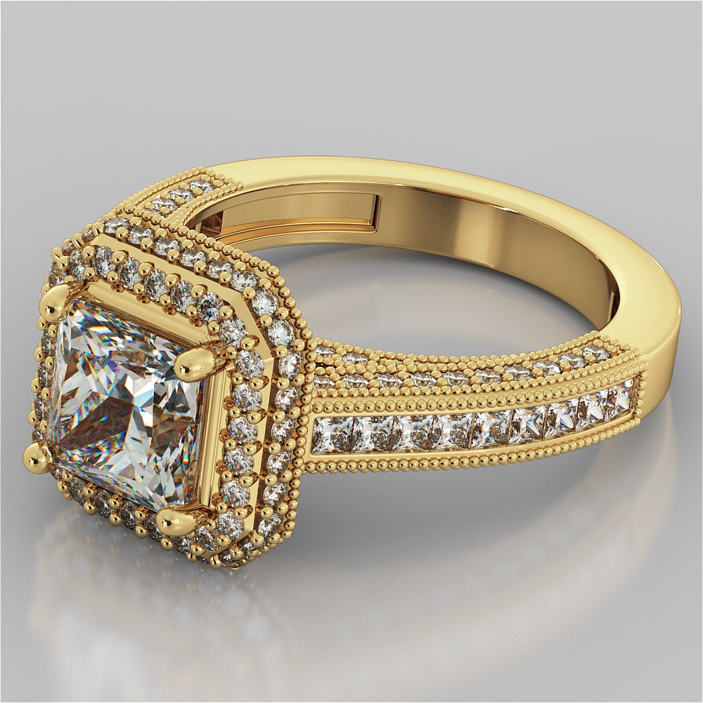1.5Ct Princess Cut Lab Grown Diamonds Pavé-Style Cathedral Engagement Ring