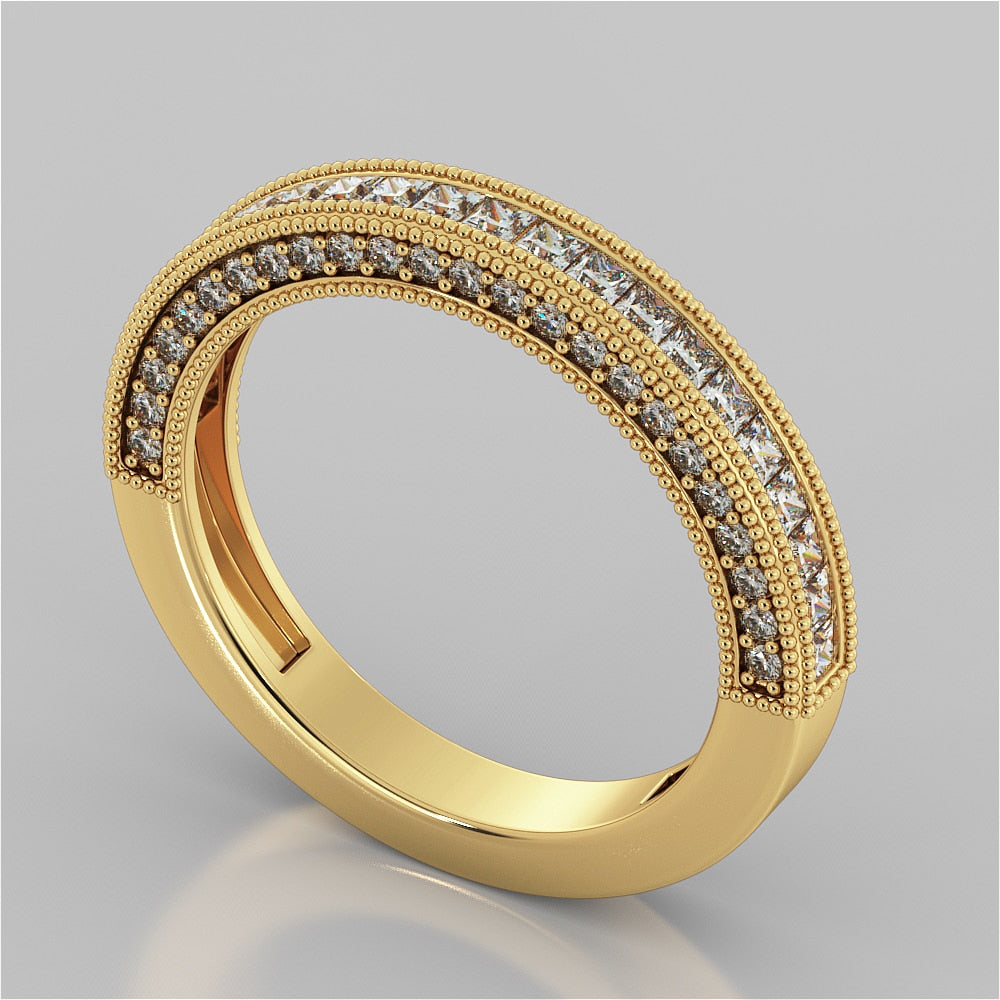 1.5Ct Princess Cut Lab Grown Diamonds Pavé-Style Cathedral Engagement Ring