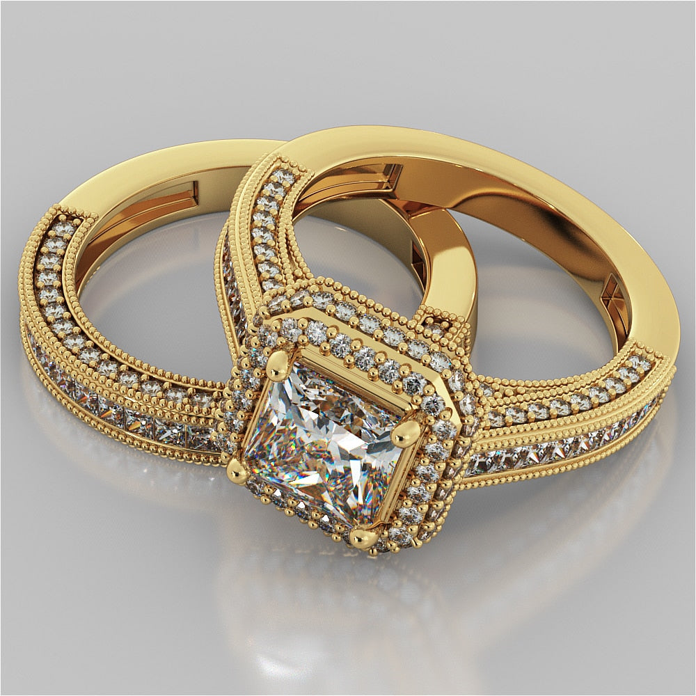 1.5Ct Princess Cut Lab Grown Diamonds Pavé-Style Cathedral Engagement Ring