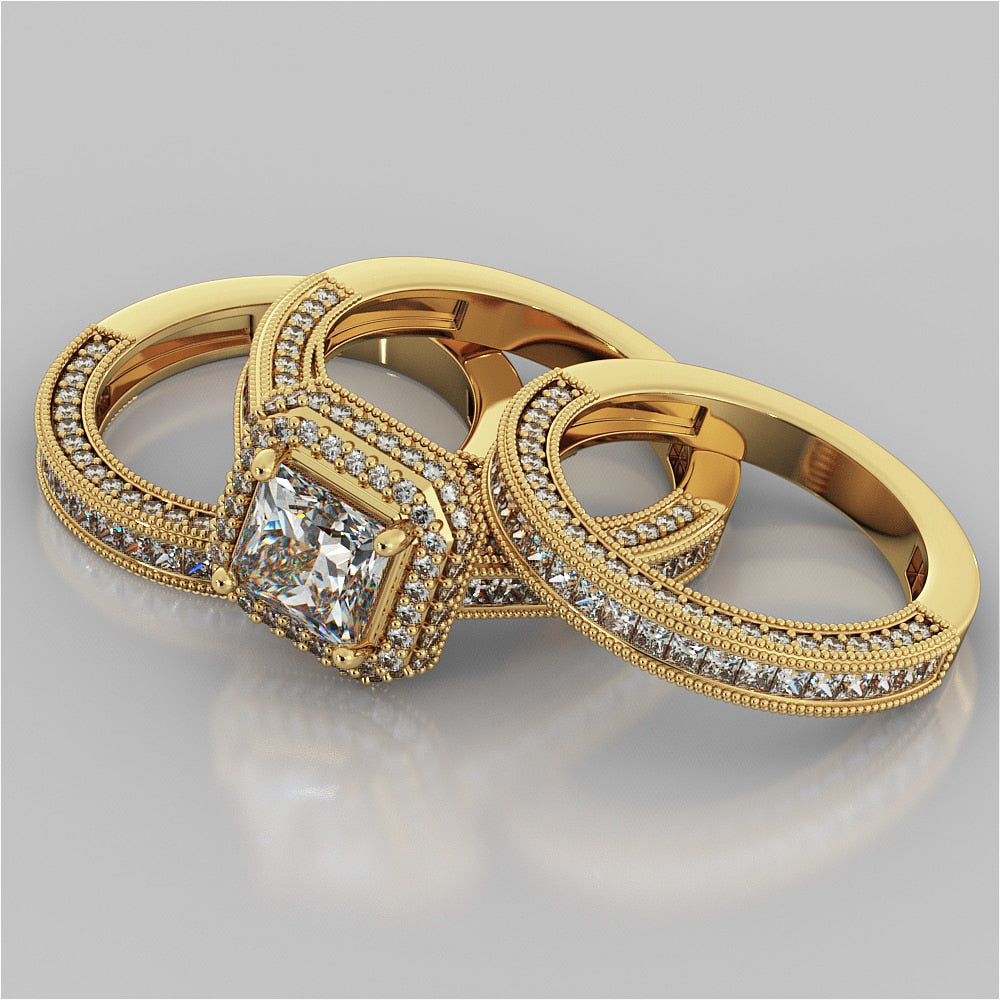 1.5Ct Princess Cut Lab Grown Diamonds Pavé-Style Cathedral Engagement Ring
