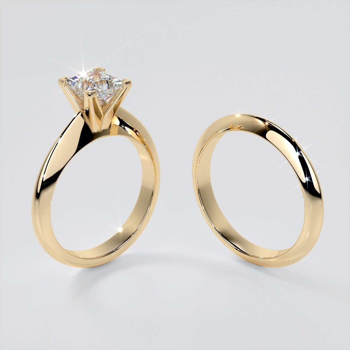Knife Edge Princess Cut Wedding Set with Comfort Fit Band