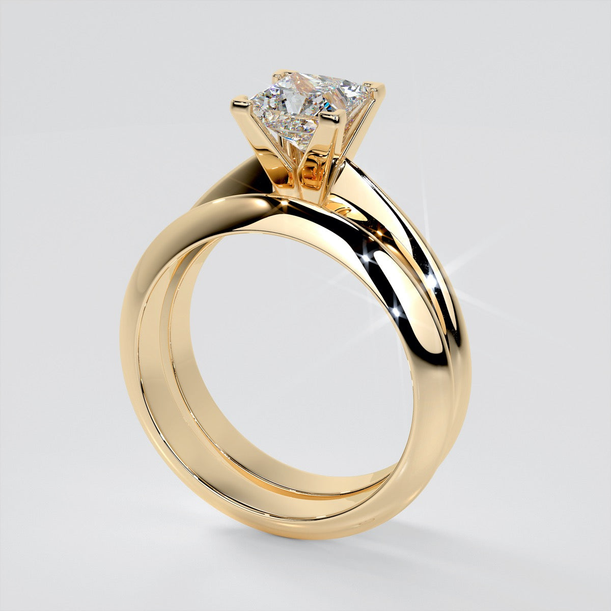 Knife Edge Princess Cut Wedding Set with Comfort Fit Band