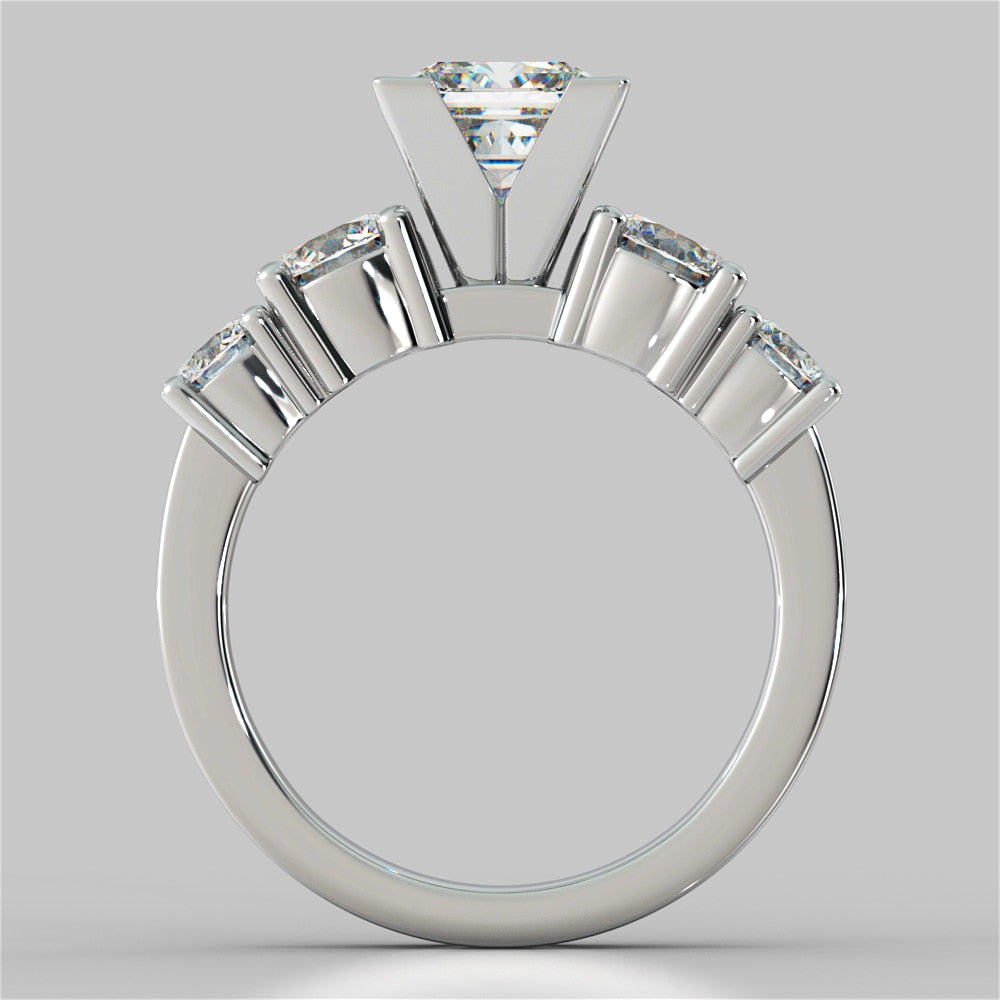 1.5Ct Princess Cut Lab Grown Diamond 5-Stone Engagement Ring with Accents