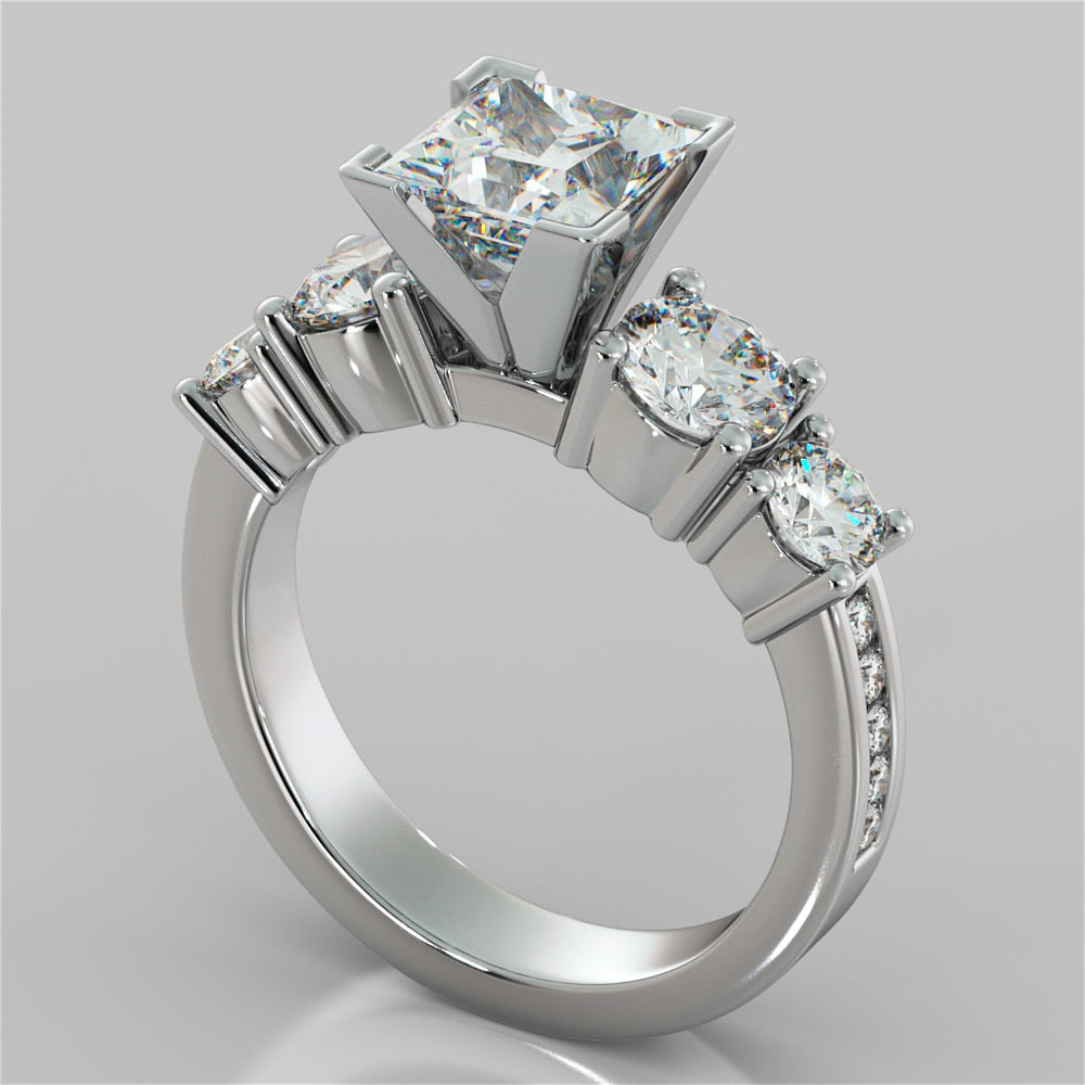 1.5Ct Princess Cut Lab Grown Diamond 5-Stone Engagement Ring with Accents