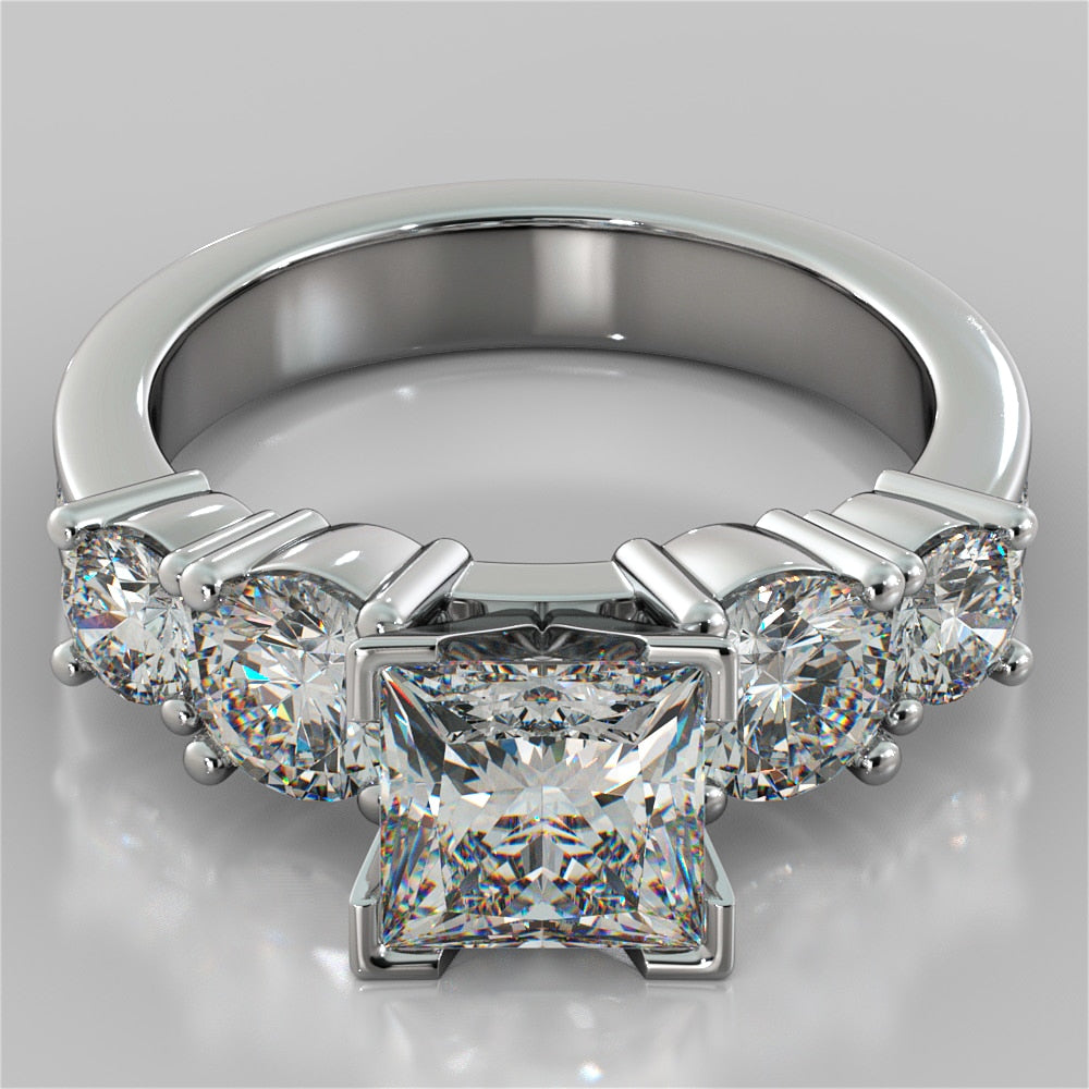 1.5Ct Princess Cut Lab Grown Diamond 5-Stone Engagement Ring with Accents