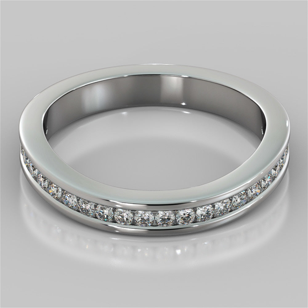 Contoured Round Cut Channel Setting Wedding Band