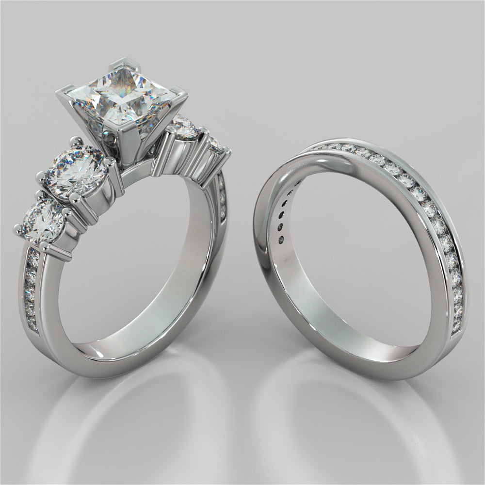 1.5Ct Princess Cut Lab Grown Diamond 5-Stone Engagement Ring with Accents