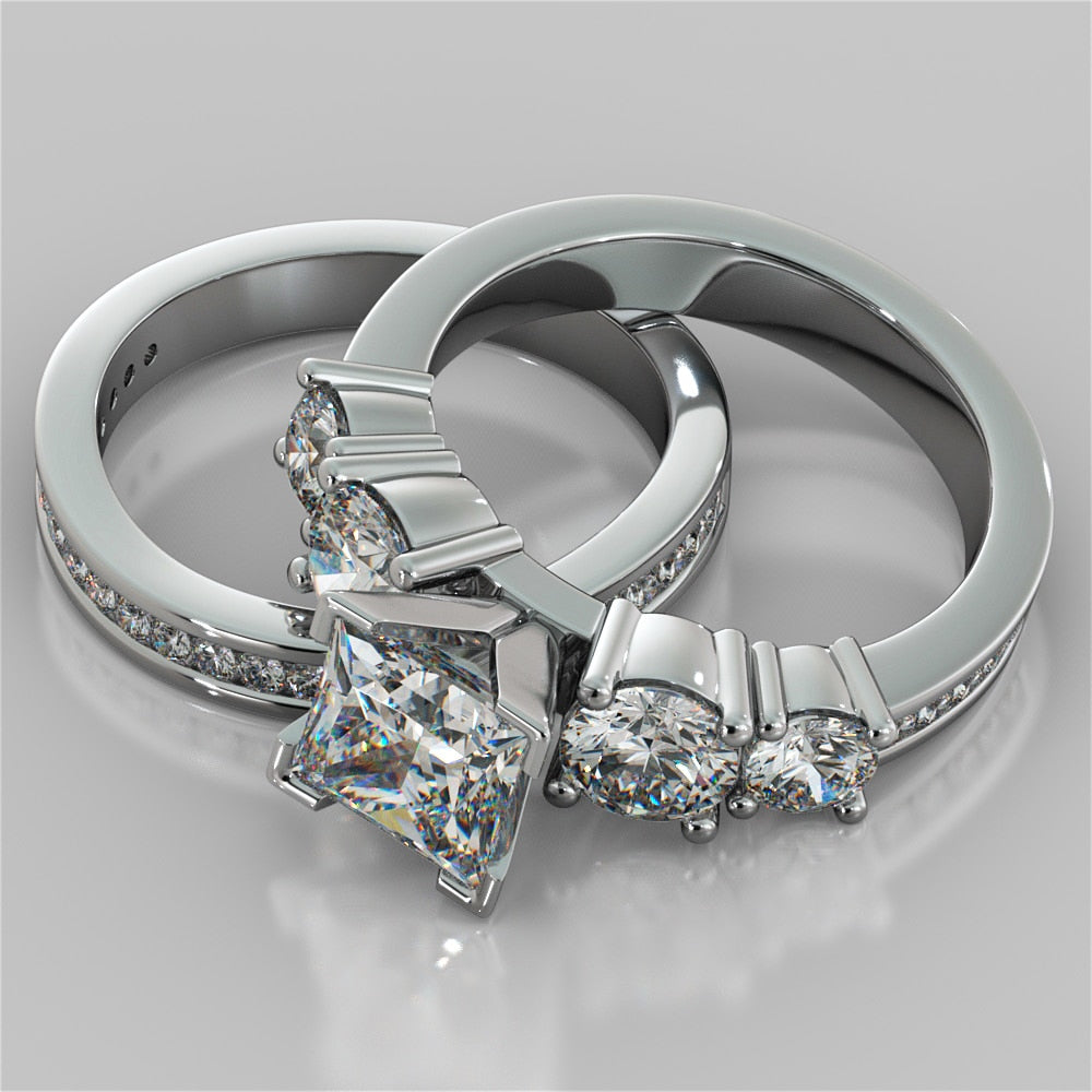 1.5Ct Princess Cut Lab Grown Diamond 5-Stone Engagement Ring with Accents