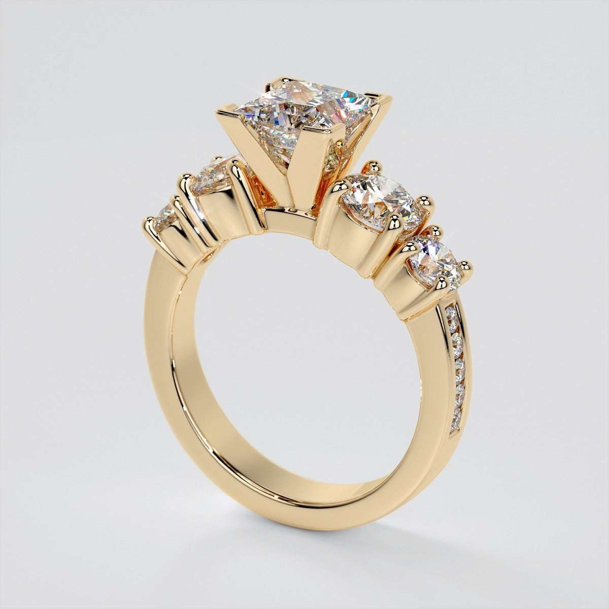 1.5Ct Princess Cut Lab Grown Diamond 5-Stone Engagement Ring with Accents