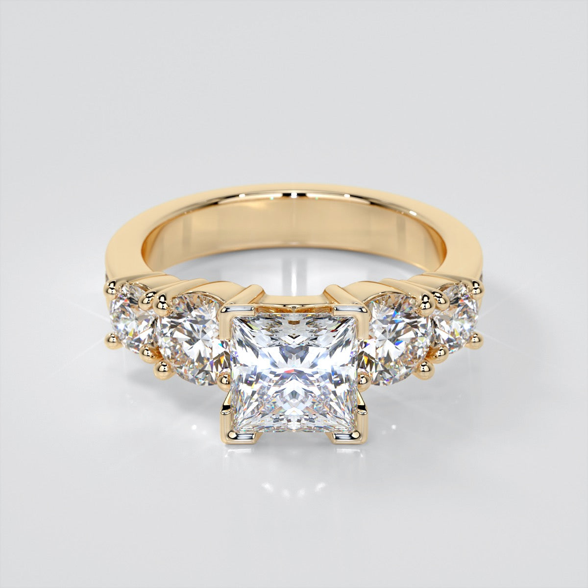 5-Stone Princess Cut Trio Wedding Set with Channel Set Accents