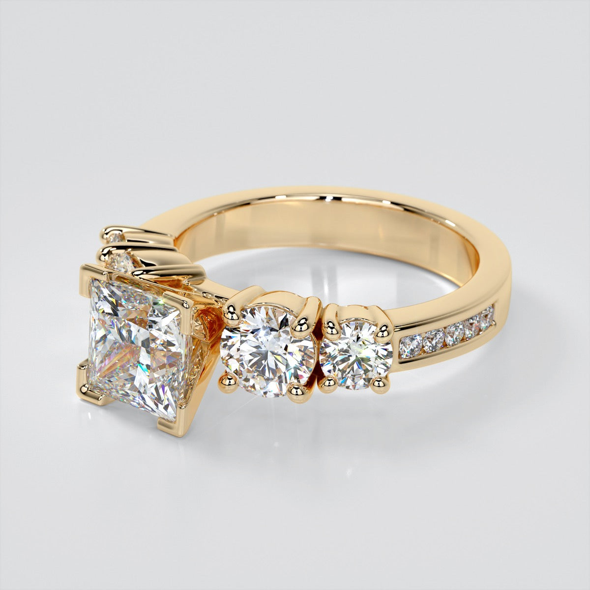 1.5Ct Princess Cut Lab Grown Diamond 5-Stone Engagement Ring with Accents