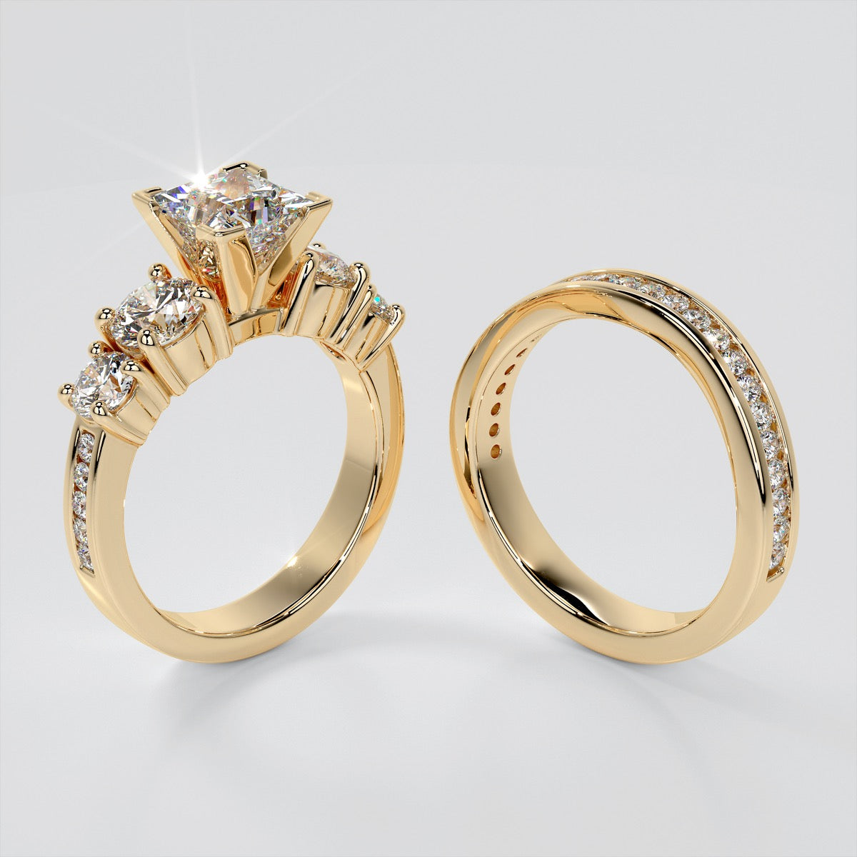 Princess Cut 5-Stone Engagement Ring with Accents