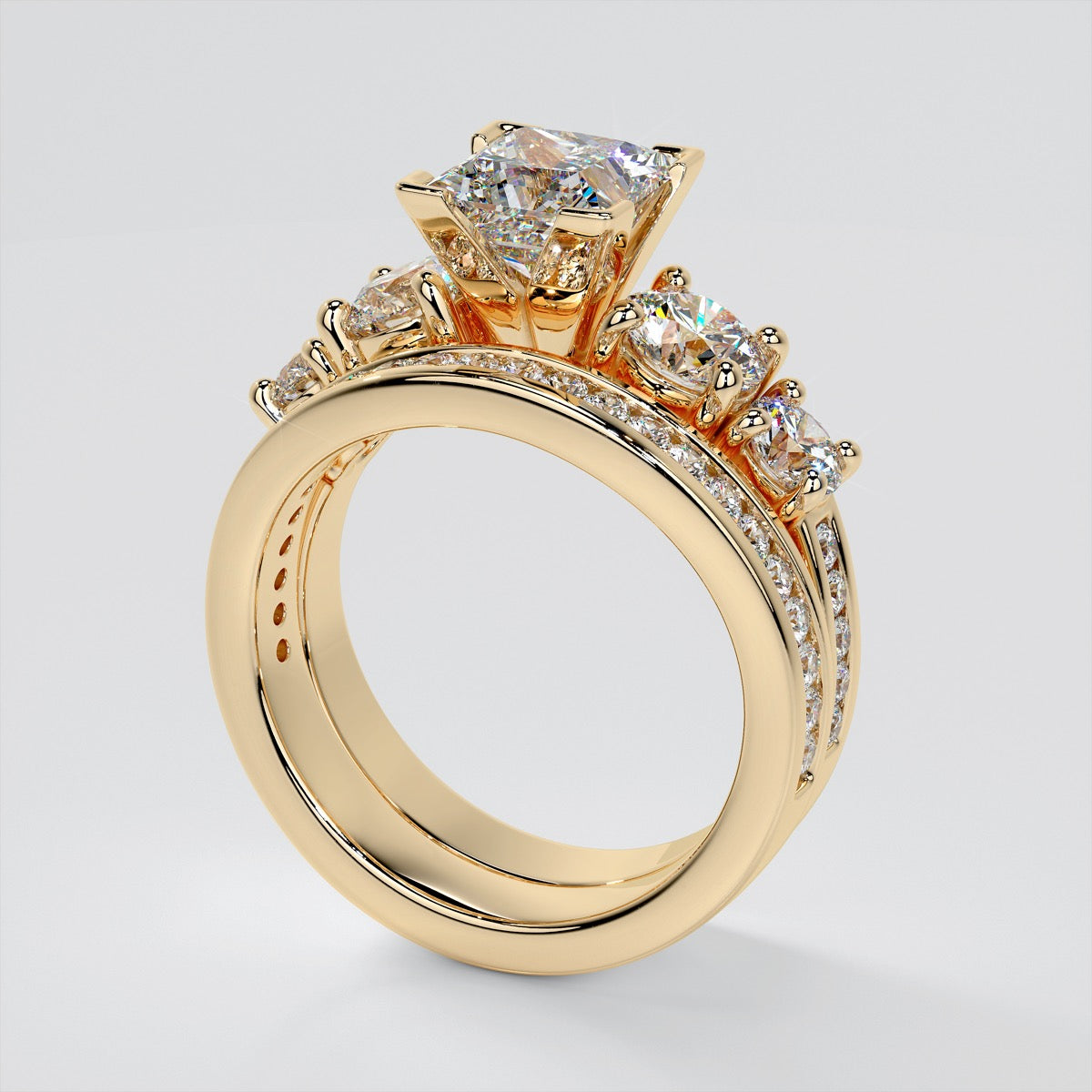 Channel Setting 5-Stone Princess Cut Wedding Set with Accents