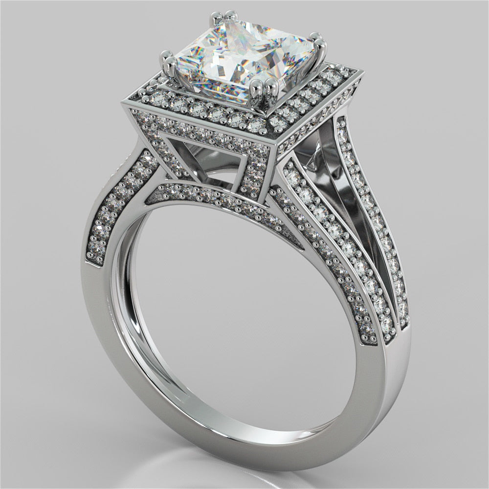 Split Shank Princess Cut Wedding Set with Accents