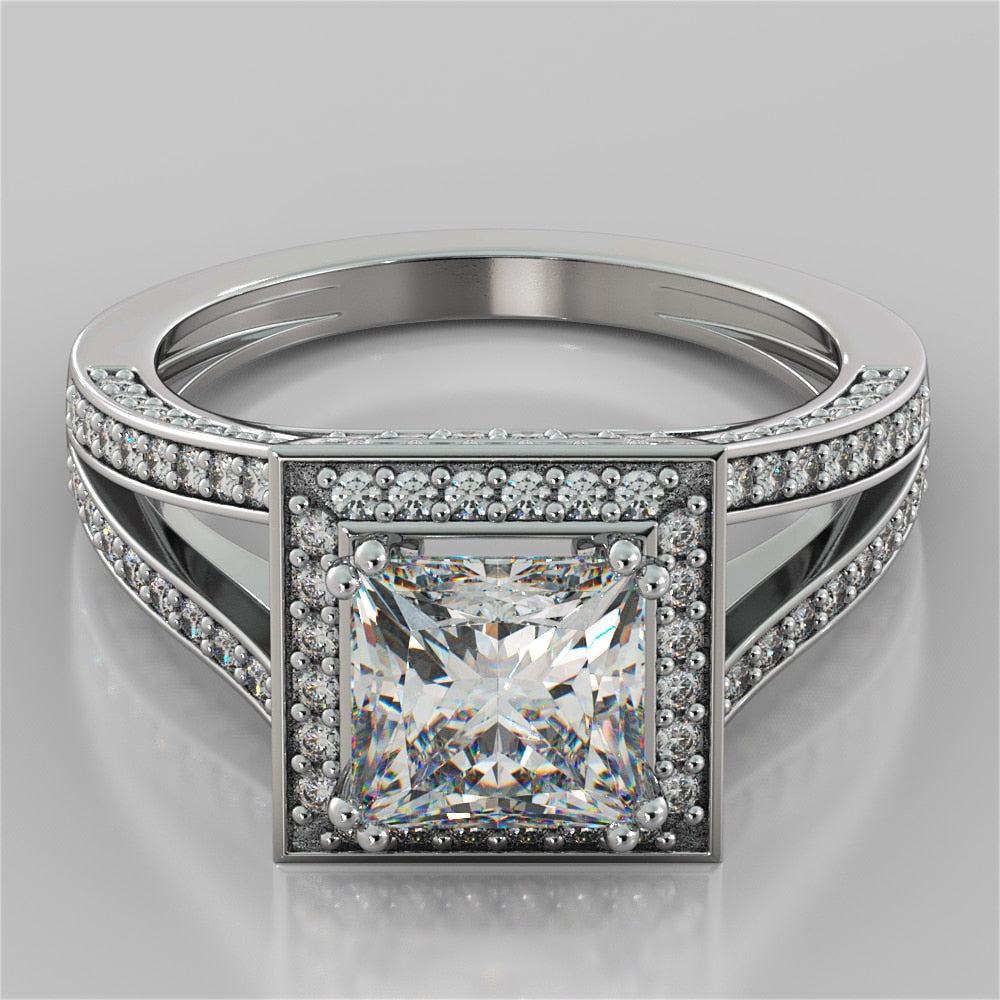 Split Shank Princess Cut Wedding Set with Accents
