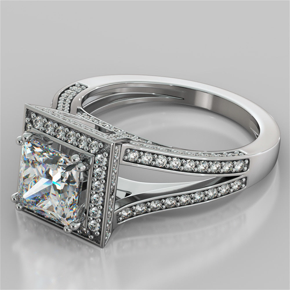 Split Shank Princess Cut Wedding Set with Accents
