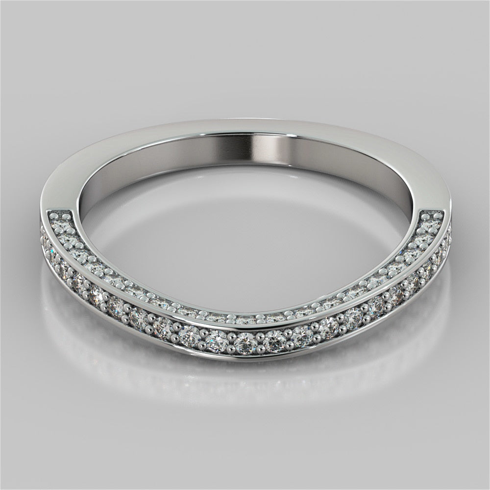 Contoured Wedding Band with Round Channel Set Stones