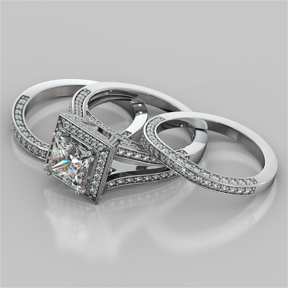Split Shank Princess Cut Wedding Set with Accents