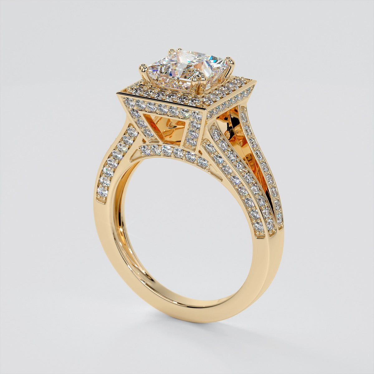 Princess Cut Trio Wedding Set with Accented Split Shanks