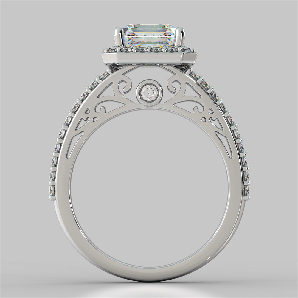 2.19Ct Asscher Cut Split Shank Engagement Ring in 14K White Gold