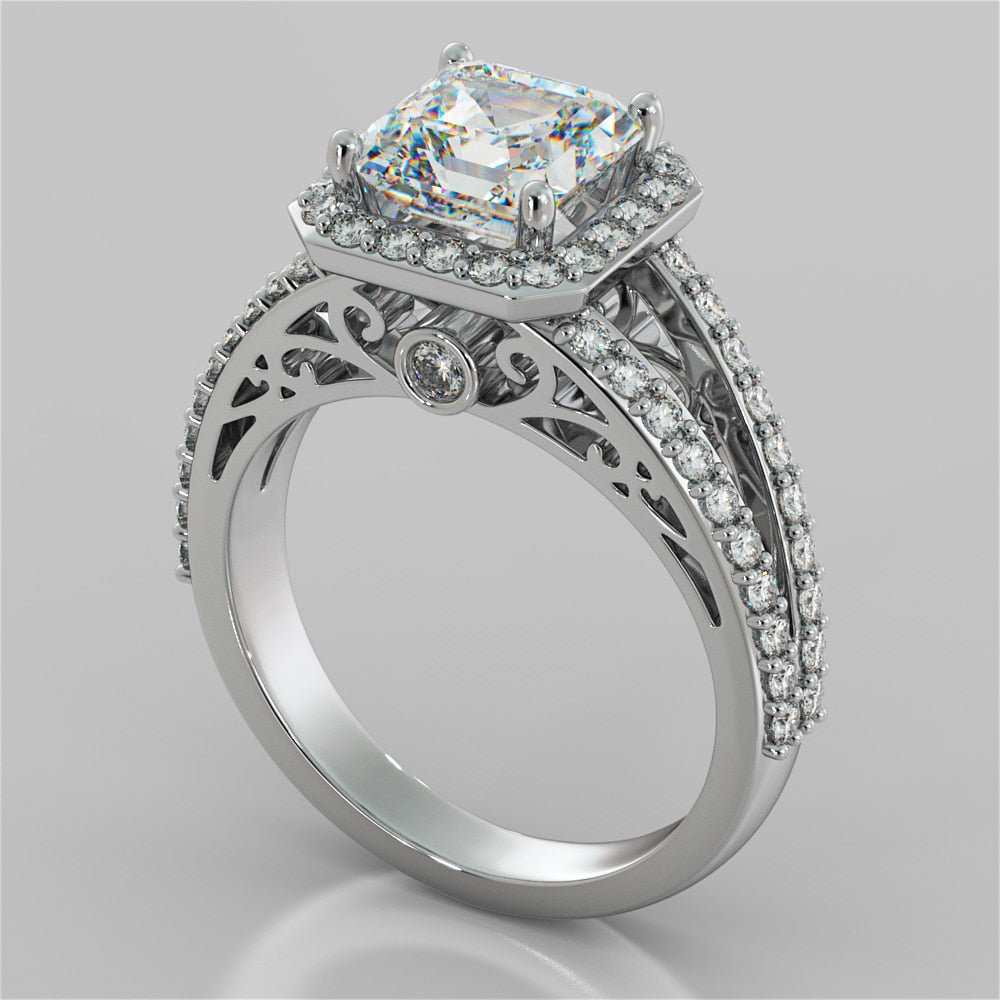 2.42Ct Asscher Cut Lab Grown Diamond Split Shank Wedding Set