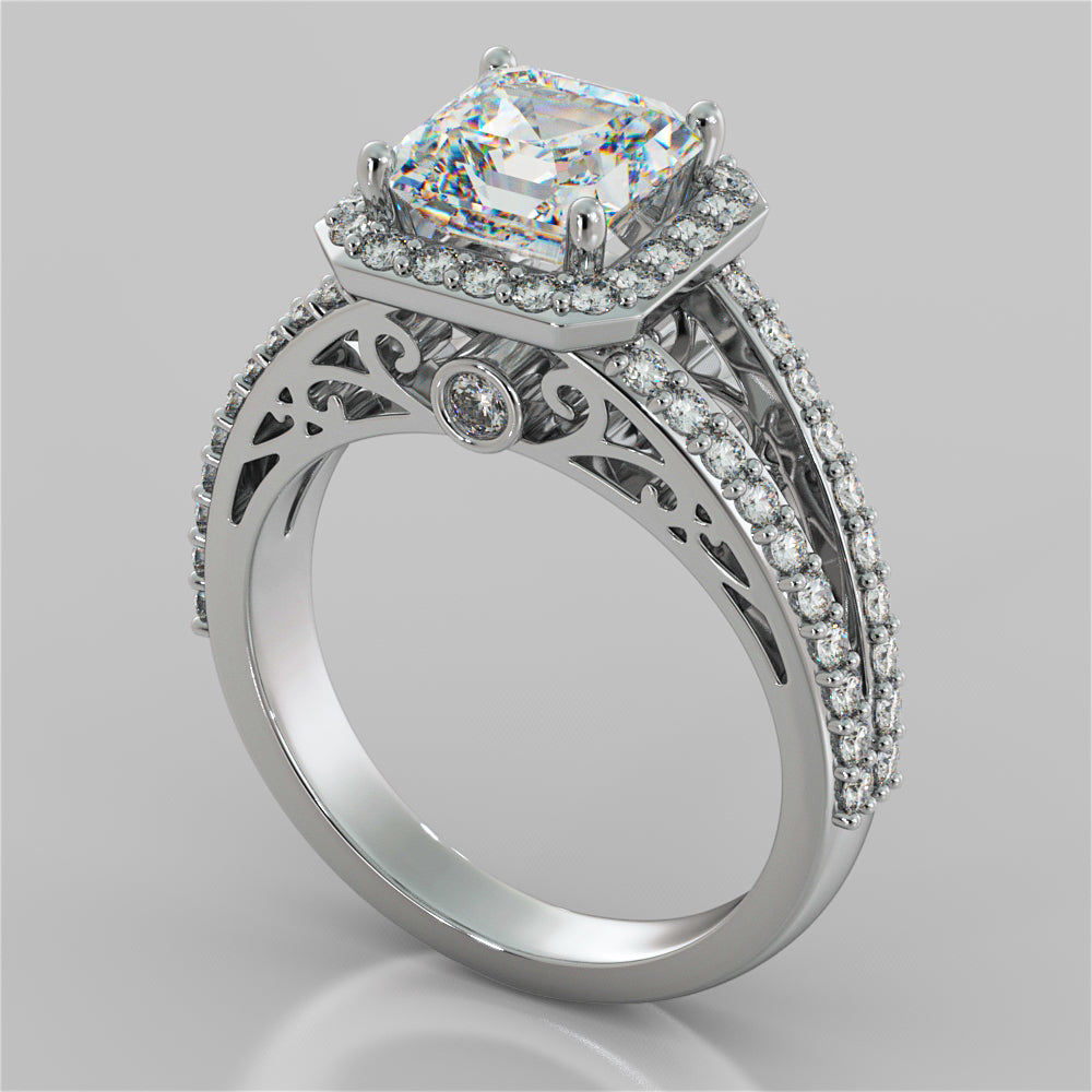 2.42Ct Split Shank Asscher Cut Wedding Set in 14K White Gold