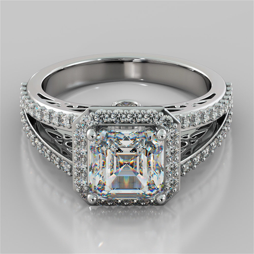2.42Ct Asscher Cut Lab Grown Diamond Split Shank Wedding Set