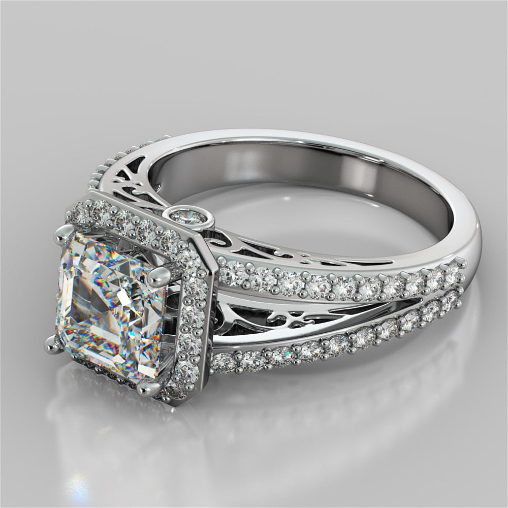 2.42Ct Asscher Cut Lab Grown Diamond Split Shank Wedding Set