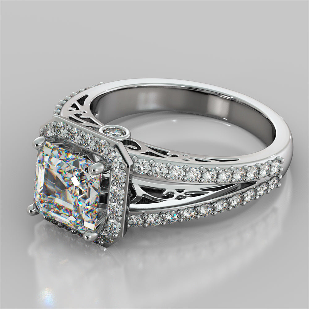 2.42Ct Split Shank Asscher Cut Wedding Set in 14K White Gold