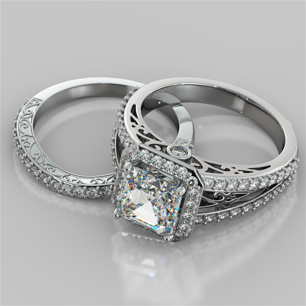 2.42Ct Asscher Cut Lab Grown Diamond Split Shank Wedding Set