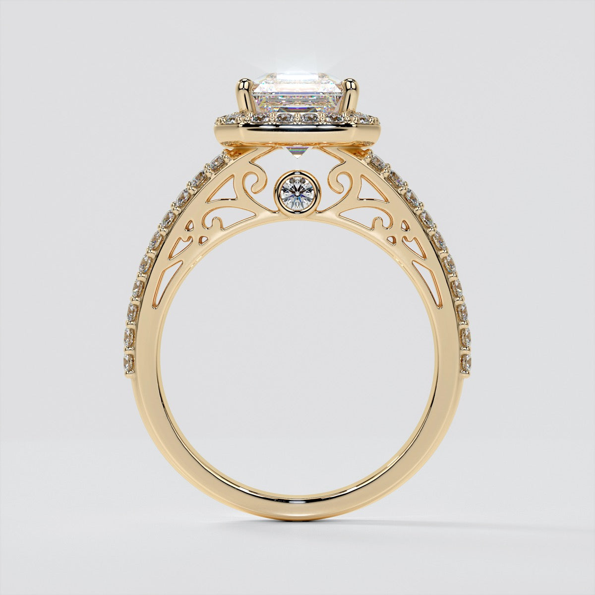 Asscher Cut Split Shank Engagement Ring with Filigree Setting