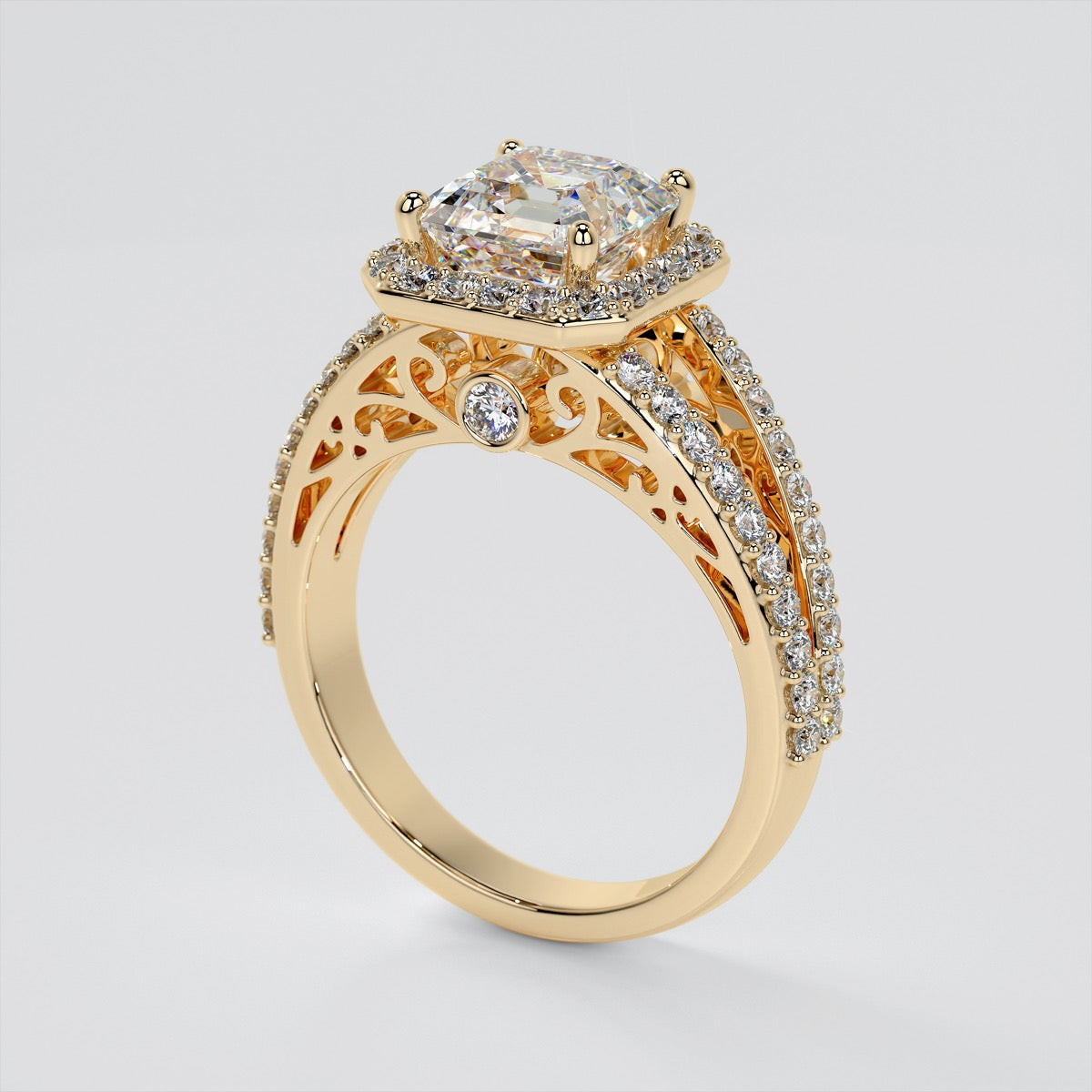 2.42Ct Asscher Cut Lab Grown Diamond Split Shank Wedding Set