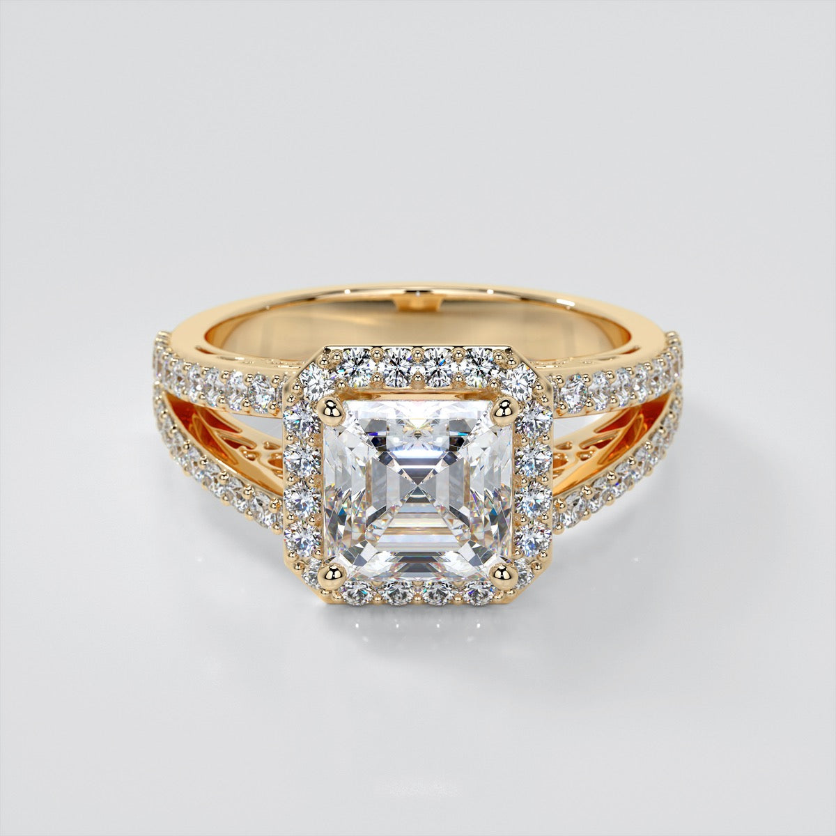 Split Shank Asscher Cut Wedding Set with Filigree Design