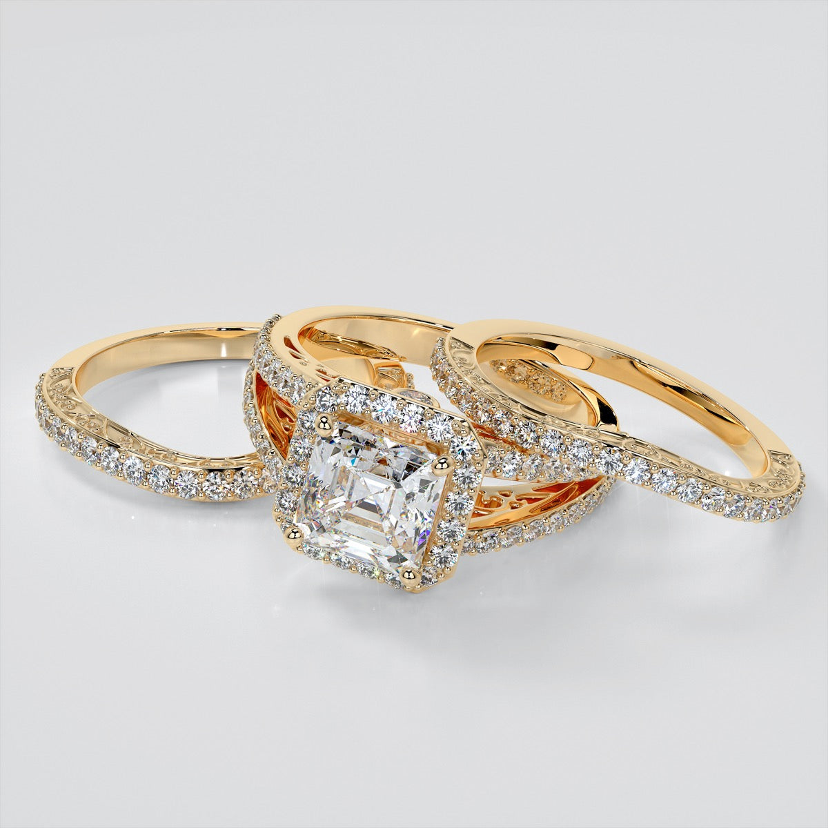 Asscher Cut Split Shank Engagement Ring with Filigree Setting