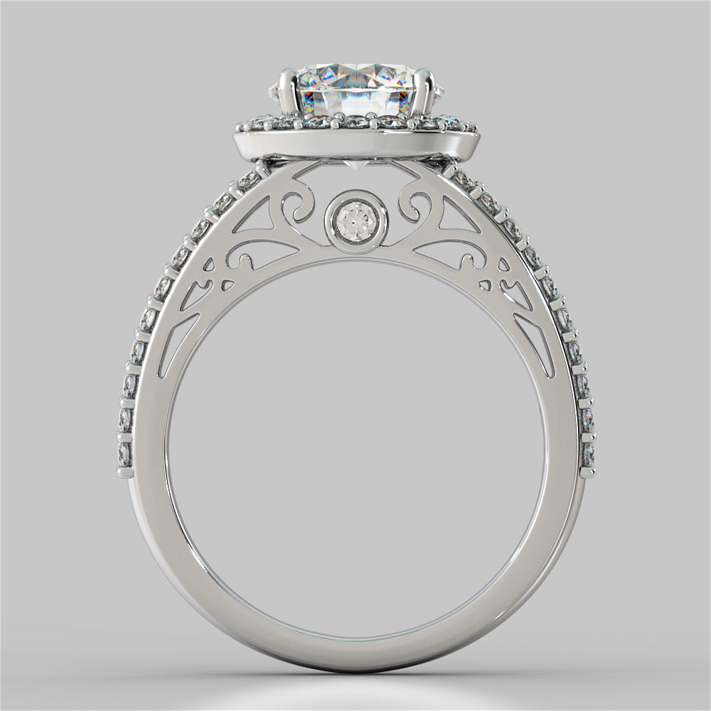 2.19Ct Round Cut Engagement Ring with Filigree in 14K White Gold