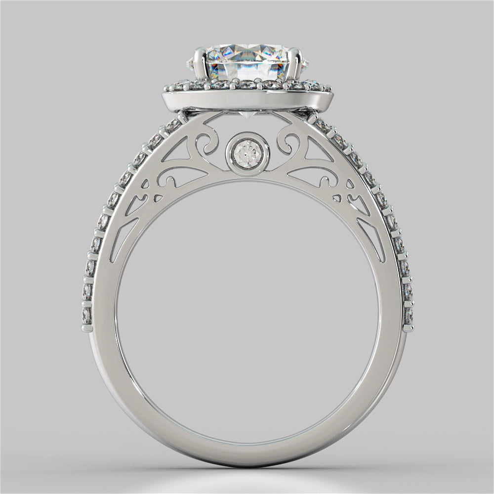 1.5Ct Round Cut Lab Grown Diamond Engagement Ring with Filigree Split Shank