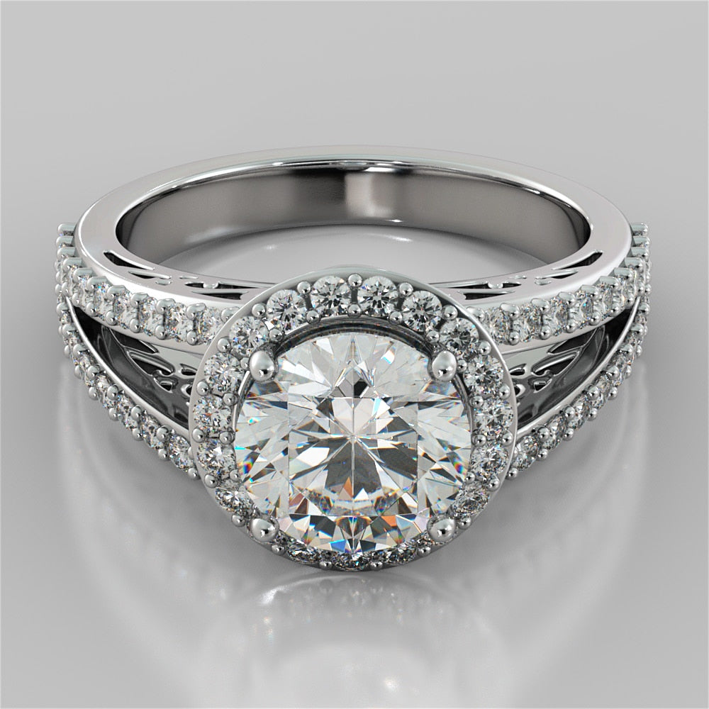 Accented Filigree Style Round Cut Trio-Wedding Set