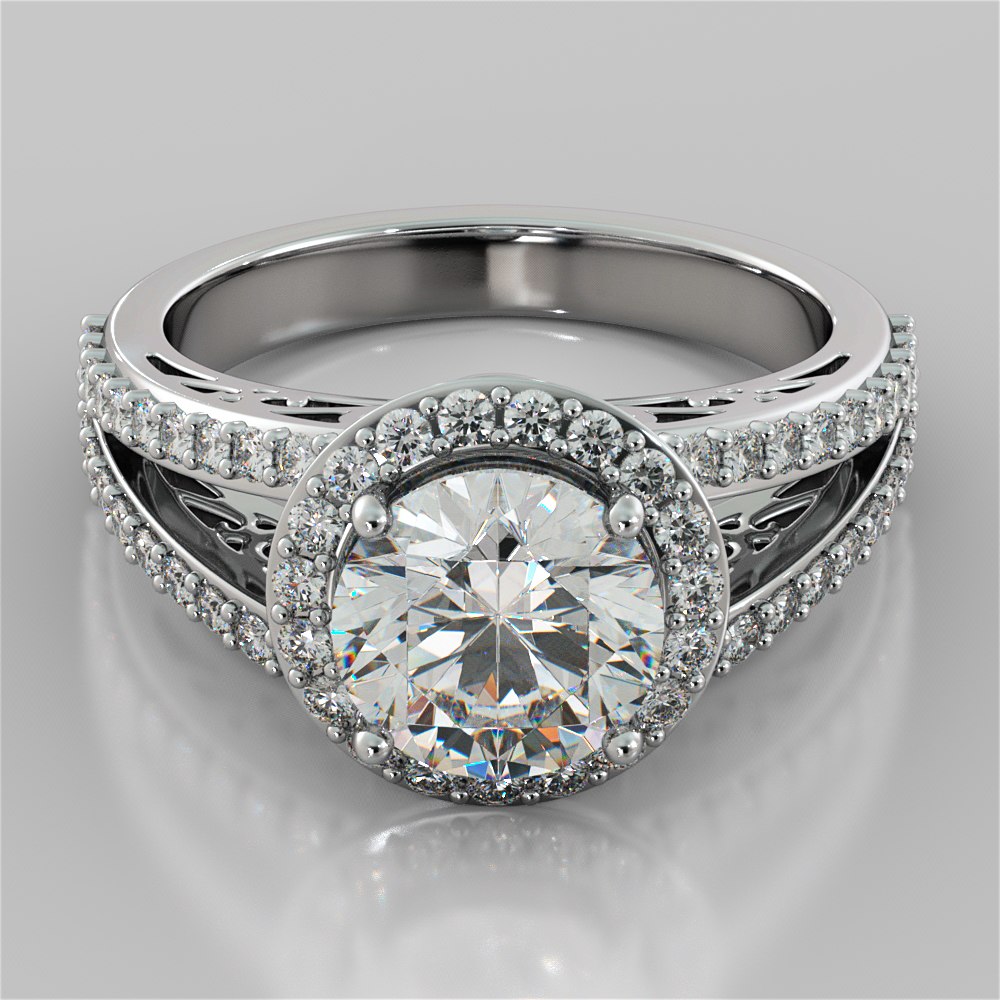 1.5Ct Round Cut Lab Grown Diamond Engagement Ring with Filigree Split Shank