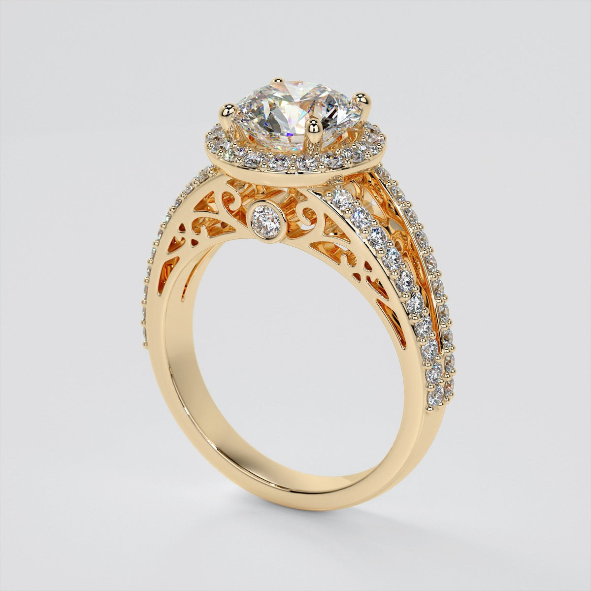 Accented Filigree Style Round Cut Trio-Wedding Set