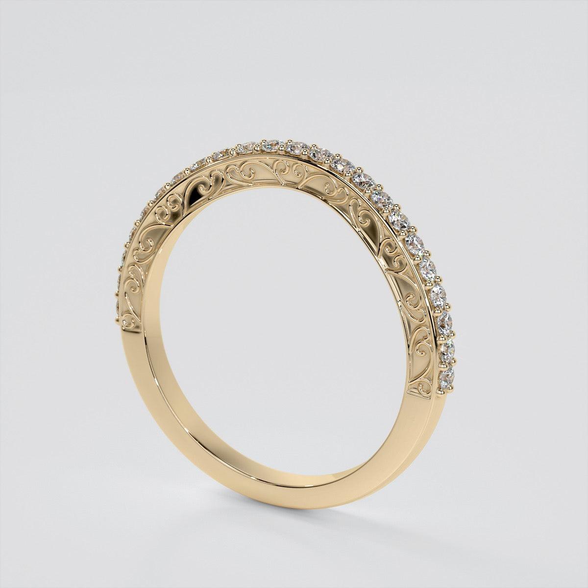 Round Cut Engagement Ring with Filigree Split Shanks