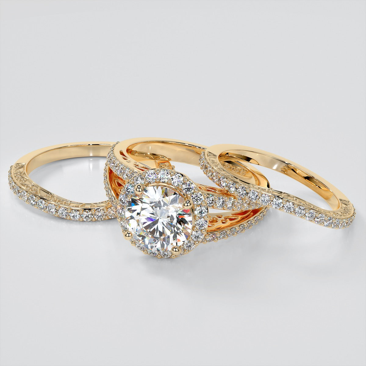 1.5Ct Round Cut Lab Grown Diamond Engagement Ring with Filigree Split Shank