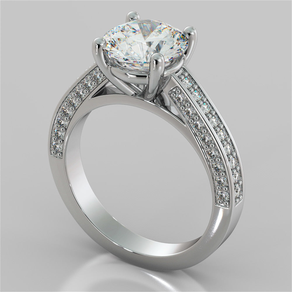 2.0Ct Round Cut Lab Grown Diamond Cathedral Engagement Ring with Channel Set Accents