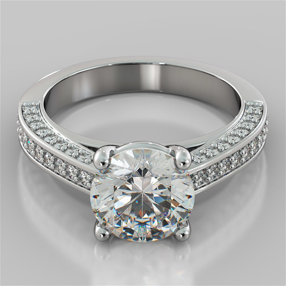 Round Cut Cathedral Engagement Ring with Channel Set Accents