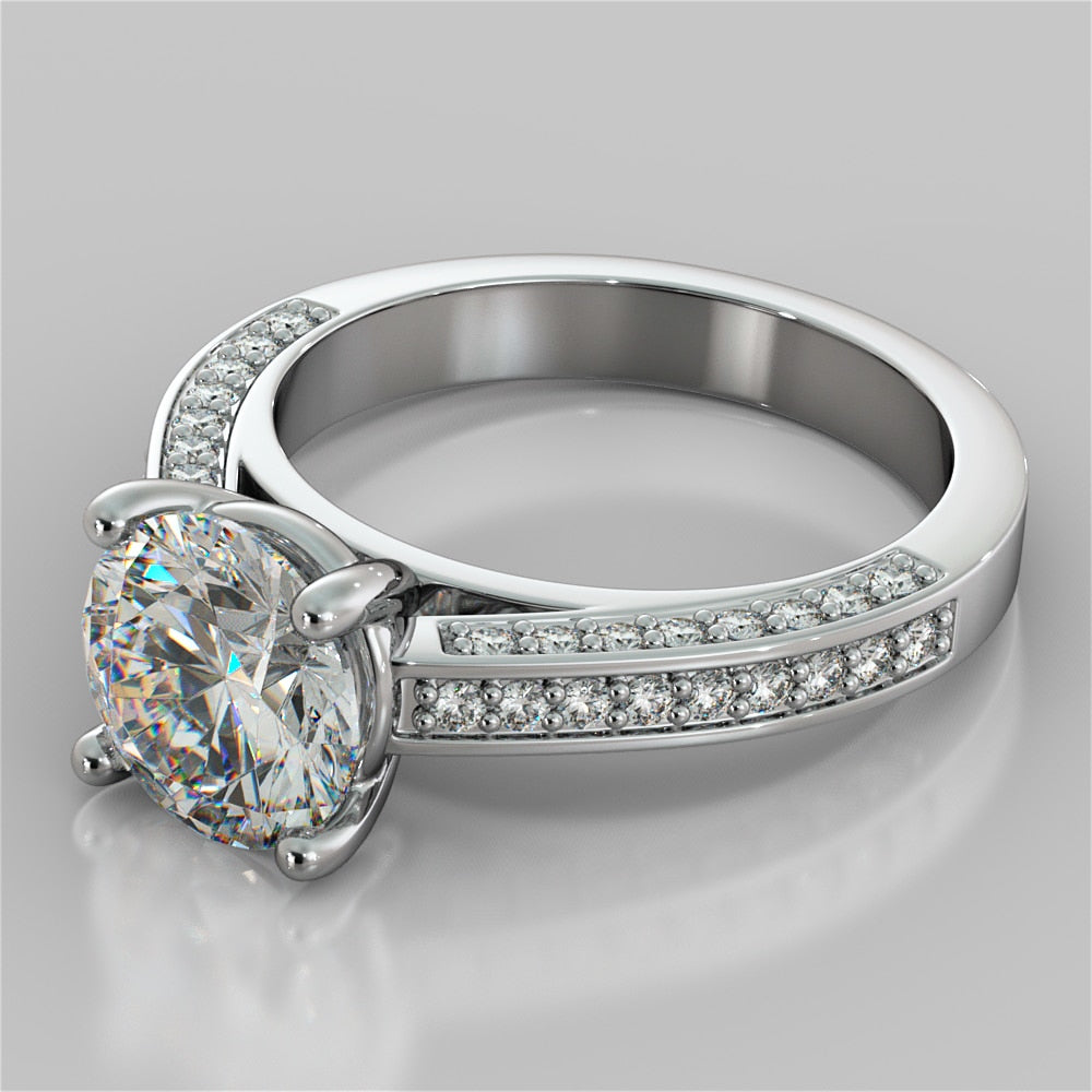 Accented Cathedral Style Round Cut Wedding Set with Accents