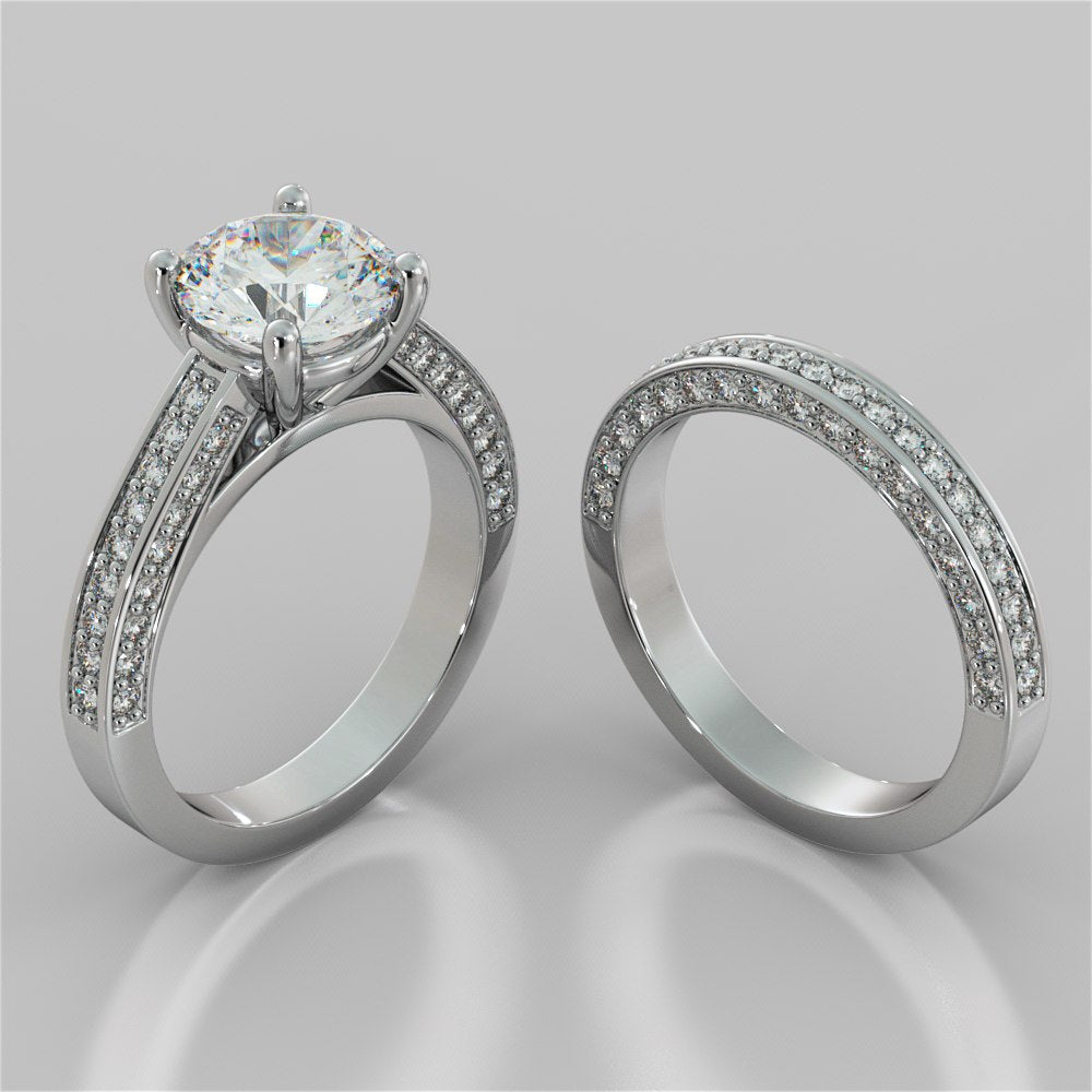 Round Cut Cathedral Engagement Ring with Channel Set Accents