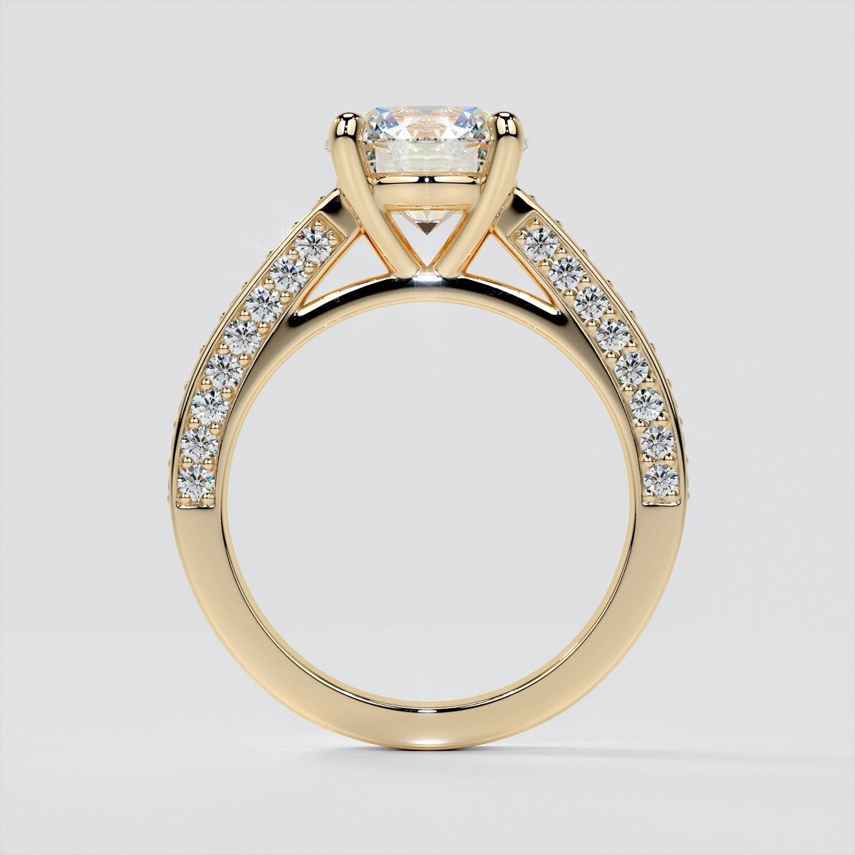 Round Cut Cathedral Engagement Ring with Channel Set Accents