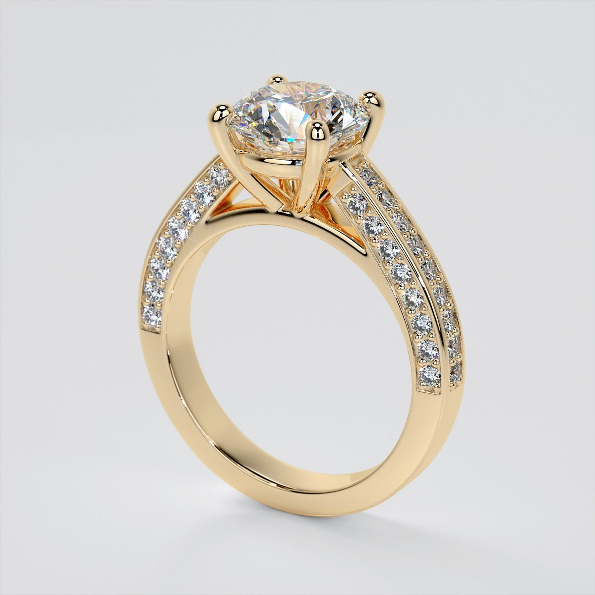 Round Cut Cathedral Style Trio-Wedding Set with Channel Set Accents