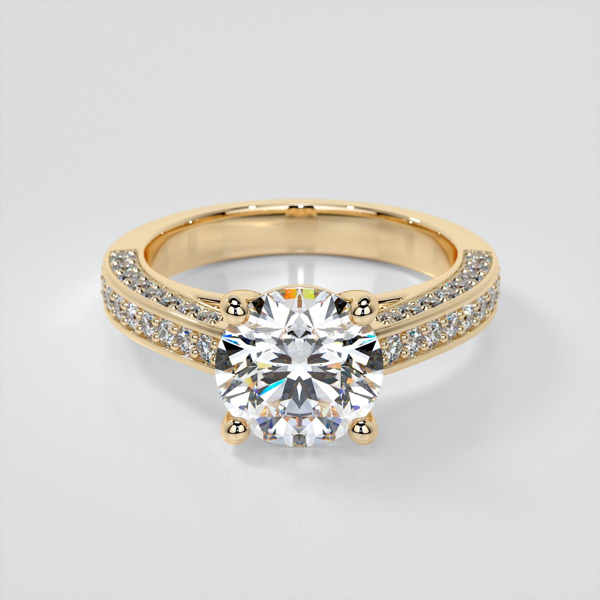 Round Cut Cathedral Engagement Ring with Channel Set Accents