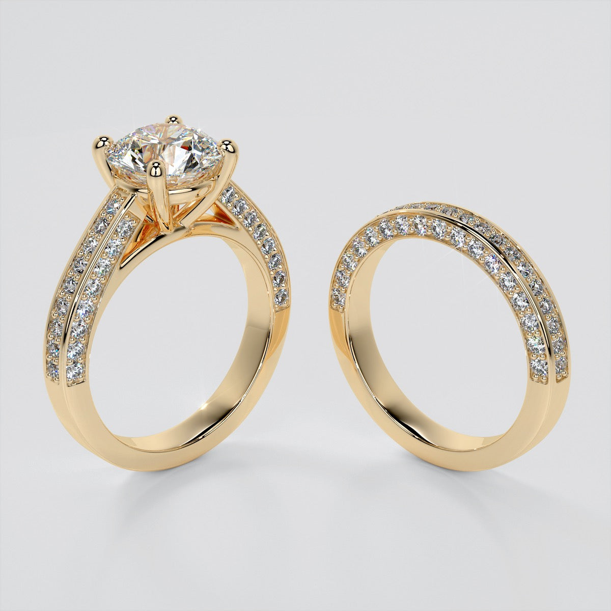 2.0Ct Round Cut Lab Grown Diamond Cathedral Engagement Ring with Channel Set Accents
