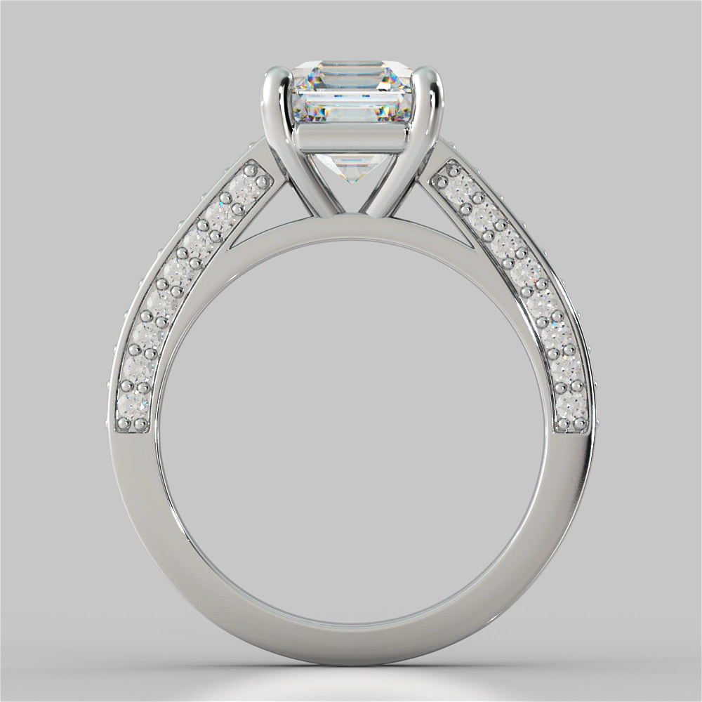 2.0Ct Asscher Cut Lab Grown Diamond Channel Set Cathedral Engagement Ring with Accents